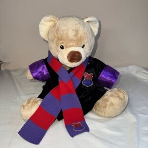 Build-A-Bear Beige Teddy with Purple Jacket and Red-Purple Scarf